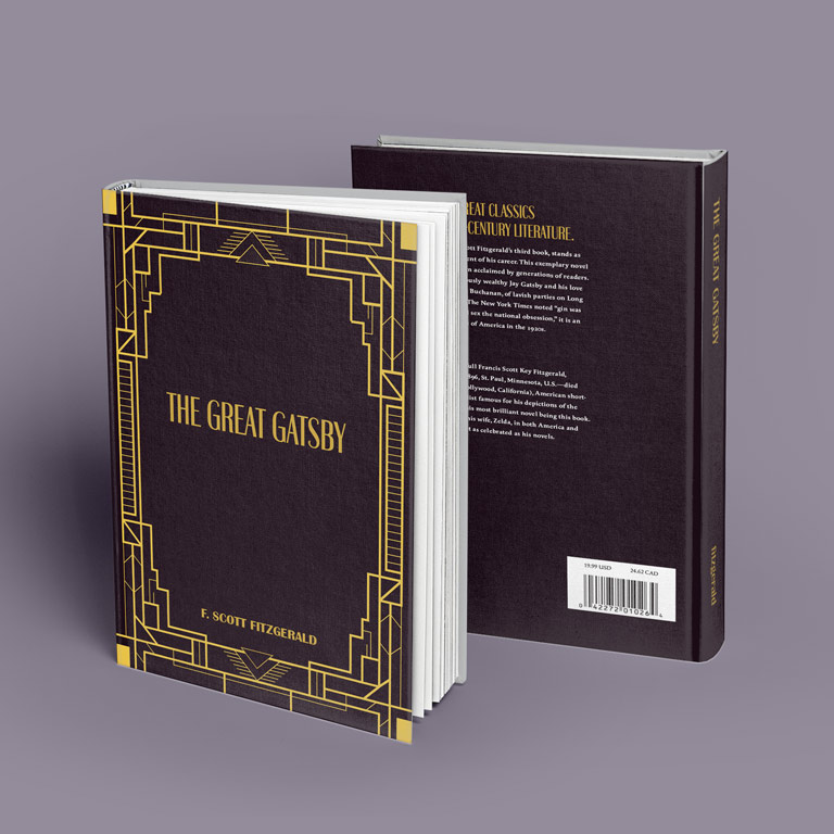 Front and back cover of The Great Gatsby using art deco
