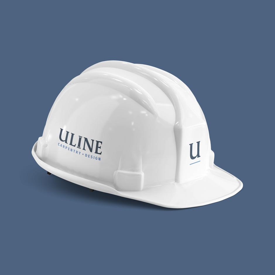 Uline logo displayed on a hardhat with the underlined U version on the front.